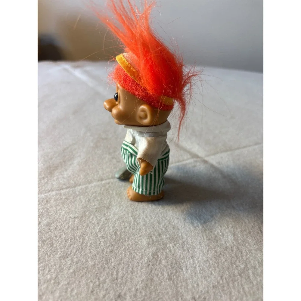 Vintage Troll Doll Golfer Orange Hair Green Striped Pants Golf Club Toy